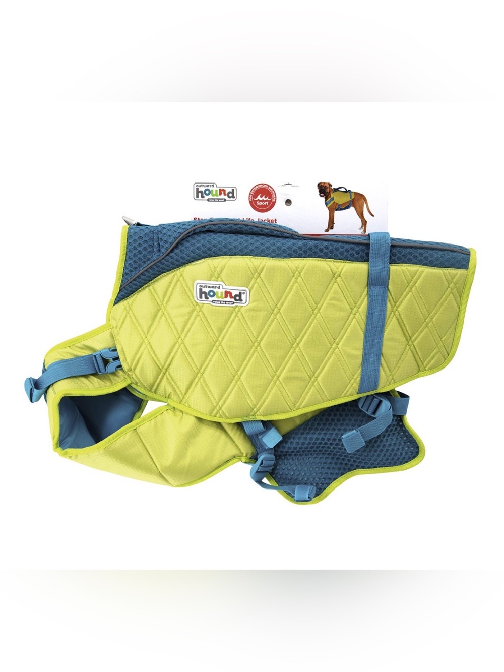 Outward Hound Standley Sport Lime & Teal Quilted Dog Life Jacket - size Large